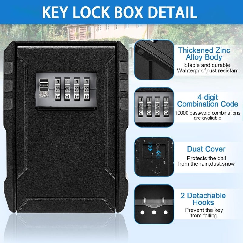 Large Capacity Key Lock Box, Sturdy Waterproof Wall Mount Security Lockbox for House, Garage, Office, Warehouse, Outdoor Key Hider with Code, Secure Storage for Keys - Image 2