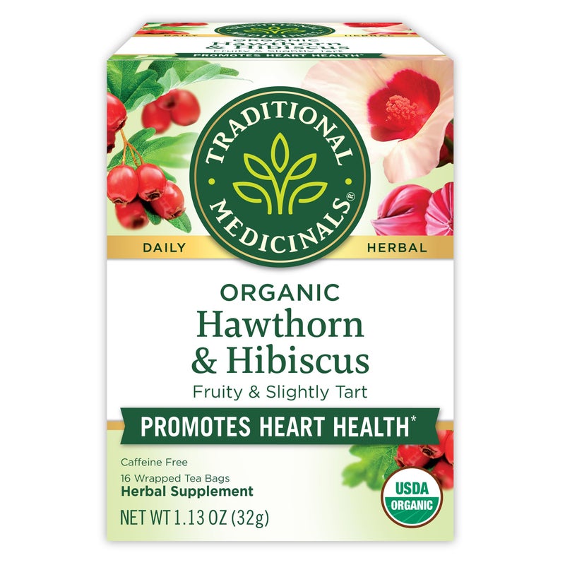 Traditional Medicinals Tea, Organic Hawthorn & Hibiscus, Promotes Heart Health, 16 Tea Bags - Image 1