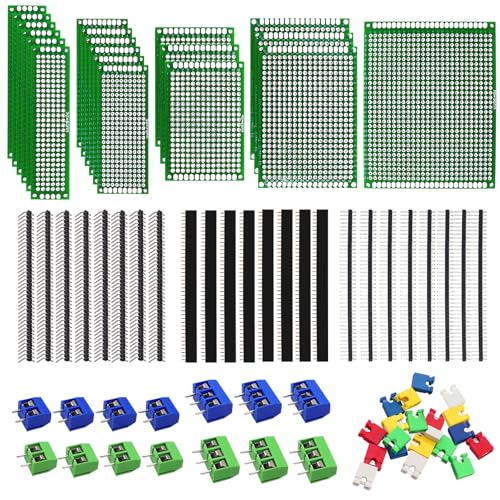 Sunxeke 82 Piece Double Sided PCB Board Kit with 5 Sizes,40Pin 2.54mm Male & Female Header Connectors - Ideal for DIY Soldering,Electronic Projects, Arduino Kits,and Circuit Prototyping - Image 1