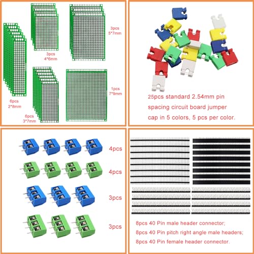 Sunxeke 82 Piece Double Sided PCB Board Kit with 5 Sizes,40Pin 2.54mm Male & Female Header Connectors - Ideal for DIY Soldering,Electronic Projects, Arduino Kits,and Circuit Prototyping - Image 2