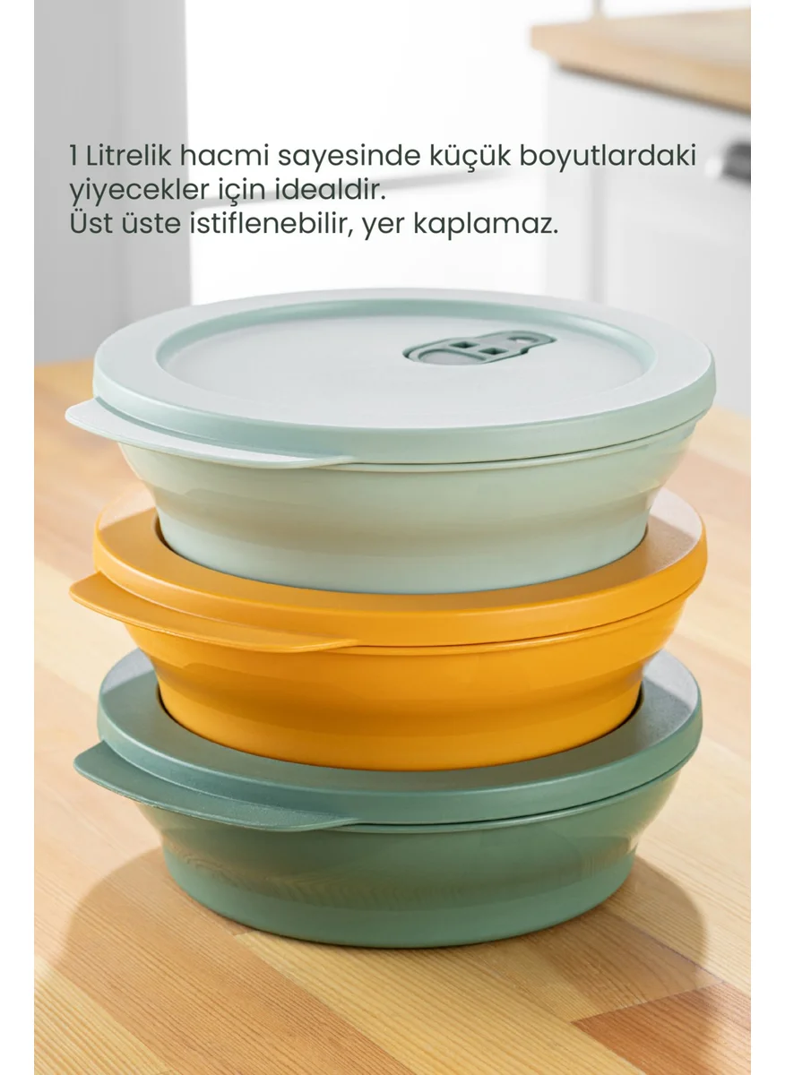 Vienev 3 Piece 1 Liter Storage Container with Clip Lid