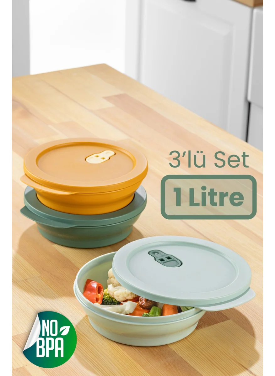 Vienev 3 Piece 1 Liter Storage Container with Clip Lid