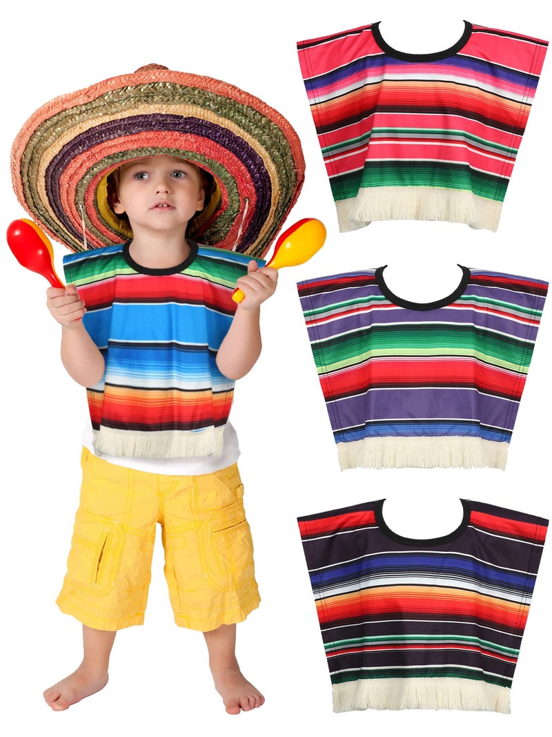 Funtery 4 Pcs Mexican Serape Poncho Toddler Child Kids Baby Mexico Traditional Poncho Costume Mexican Fiesta Theme Party Costume for Boys Girls Age over 616 x 20