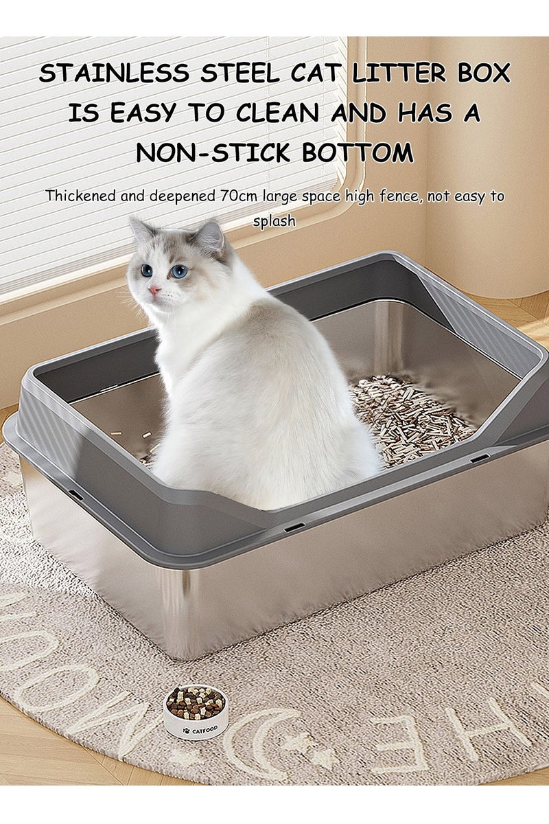 كيدل صندوق قمامة قطط من الفولاذ المقاوم للصدأ، صندوق قمامة معدني للقطط، وعاء قمامة معدني كبير جدًا بزوايا ناعمة للقطط - Image 5