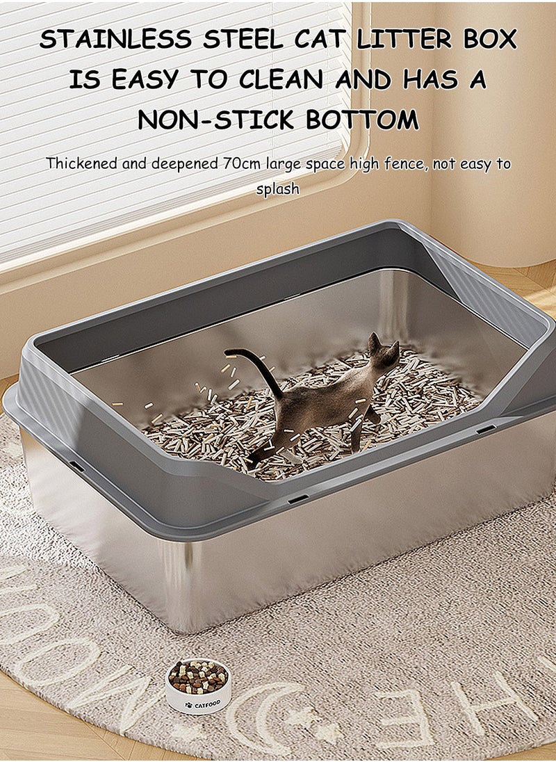 Kidle - Stainless Steel Cat Litter Box Metal Cat Litter Box Extra Large Metal Litter Pan with Smooth Corners for Cat - Image 1