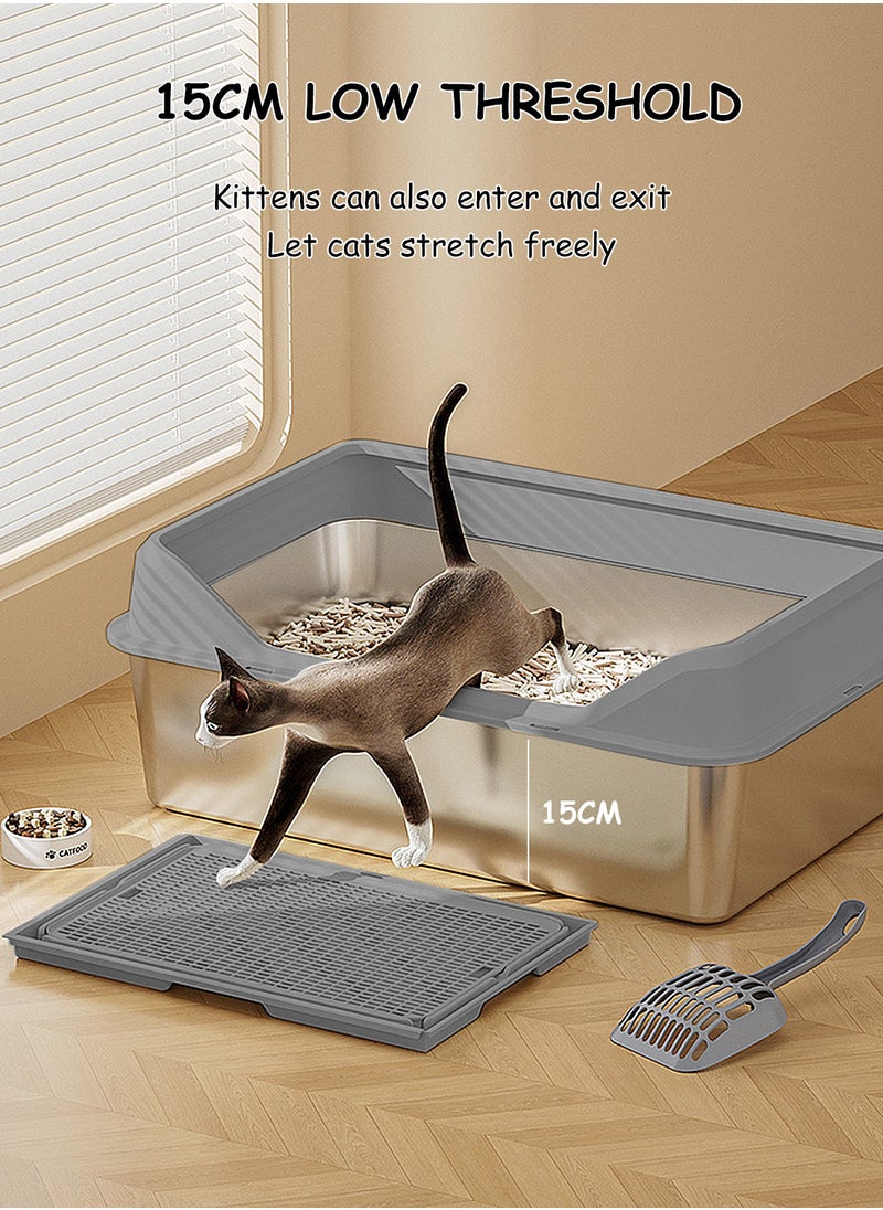 Kidle - Stainless Steel Cat Litter Box Metal Cat Litter Box Extra Large Metal Litter Pan with Smooth Corners for Cat - Image 1