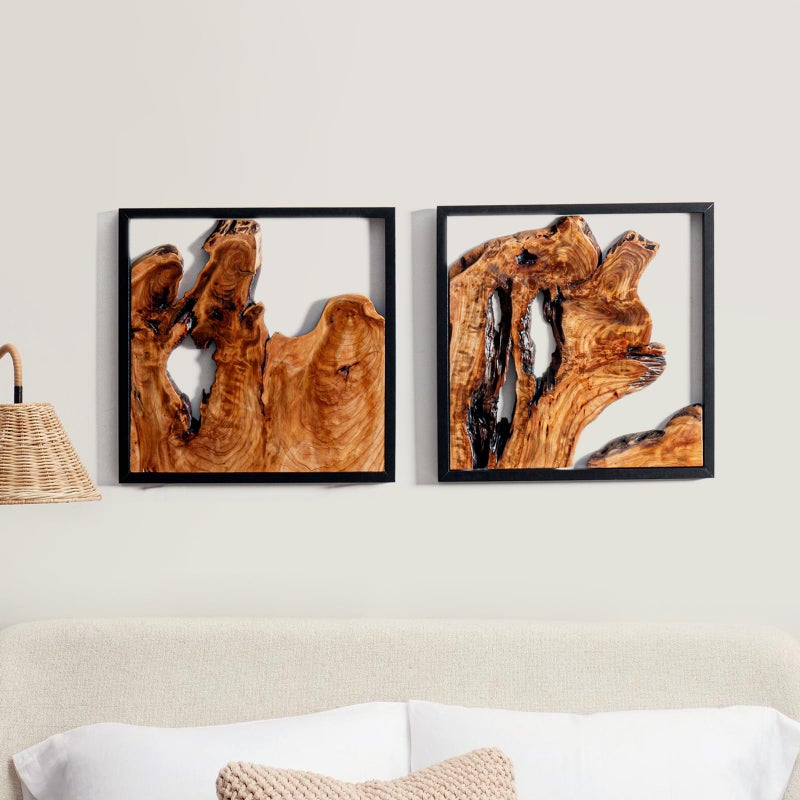 WELLAND 2 Pieces Rustic Cedar Wall Sculptures, Live Edge Wall Art DÃ©cor, Decorative centerpieces of wood for Living Room, Bedroom, Bathroom, Home Office, Dining Room, - Image 2