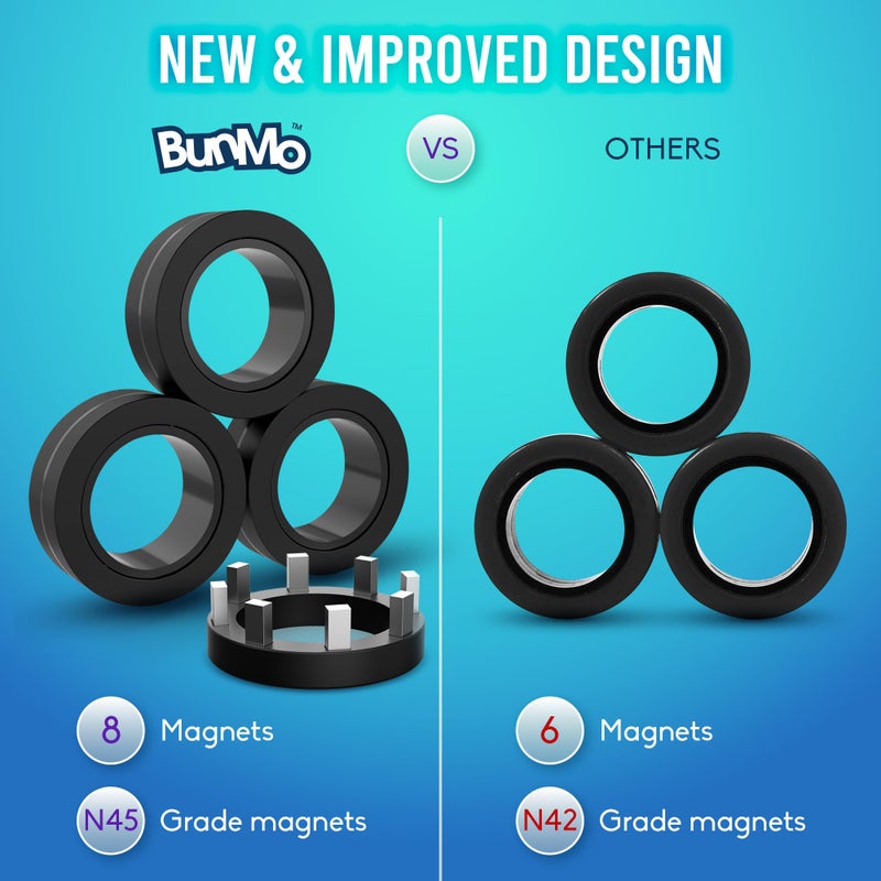 BUNMO Magnetic Rings Stocking Stuffers for Teens - Fidget Toys Adults - Stocking Stuffers for Boys - Magnetic Fidget Rings - Improved Stronger Magnets - Great Teen Gift - Black - Image 4