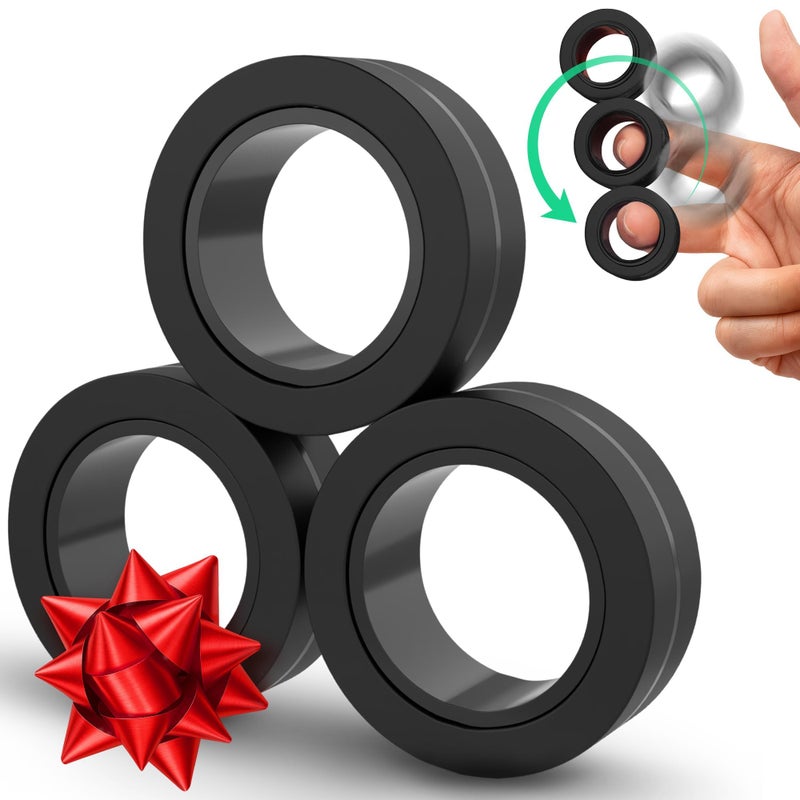 BUNMO Magnetic Rings Stocking Stuffers for Teens - Fidget Toys Adults - Stocking Stuffers for Boys - Magnetic Fidget Rings - Improved Stronger Magnets - Great Teen Gift - Black - Image 1
