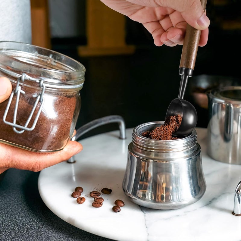 2 pieces of walnut long handle stainless steel coffee measuring spoon (15ml/30ml)  black - Image 5