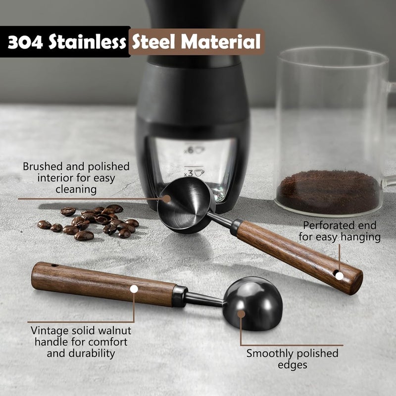 2 pieces of walnut long handle stainless steel coffee measuring spoon (15ml/30ml)  black - Image 2