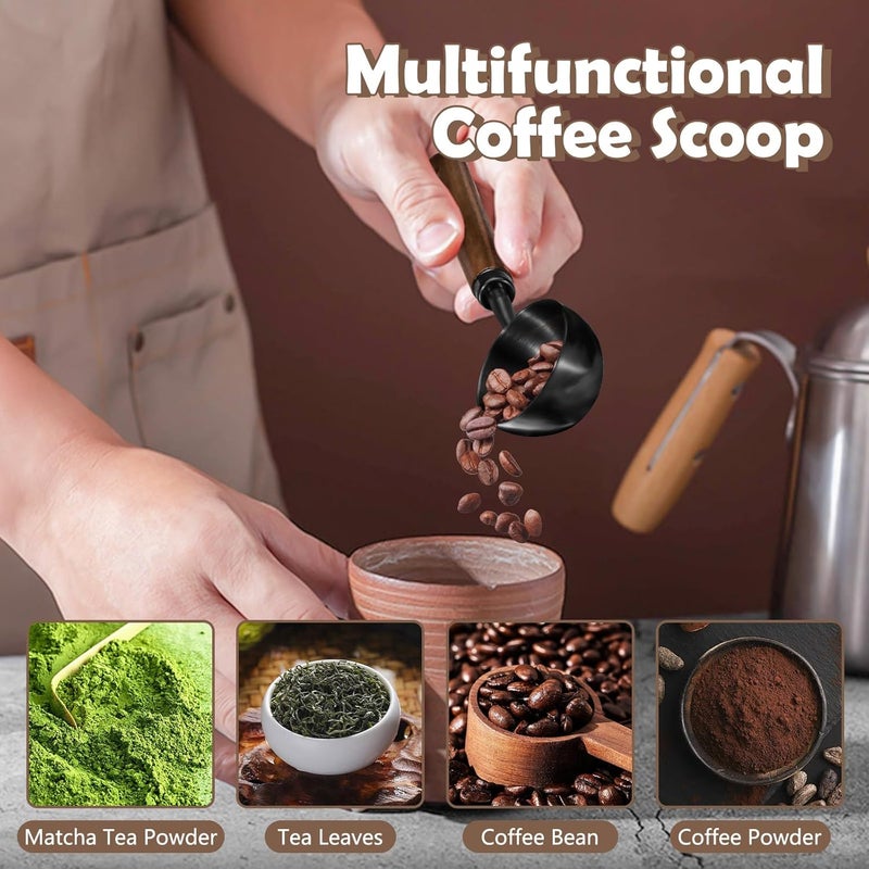2 pieces of walnut long handle stainless steel coffee measuring spoon (15ml/30ml)  black - Image 3