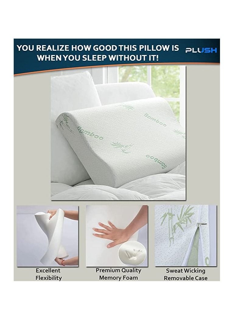 Plush - Creative Planet Memory Foam Adjustable Wave Contour Pillow For Sleeping, Hypoallergenic, Will Not Flatten, Includes A Bamboo Pillowcase - Image 1