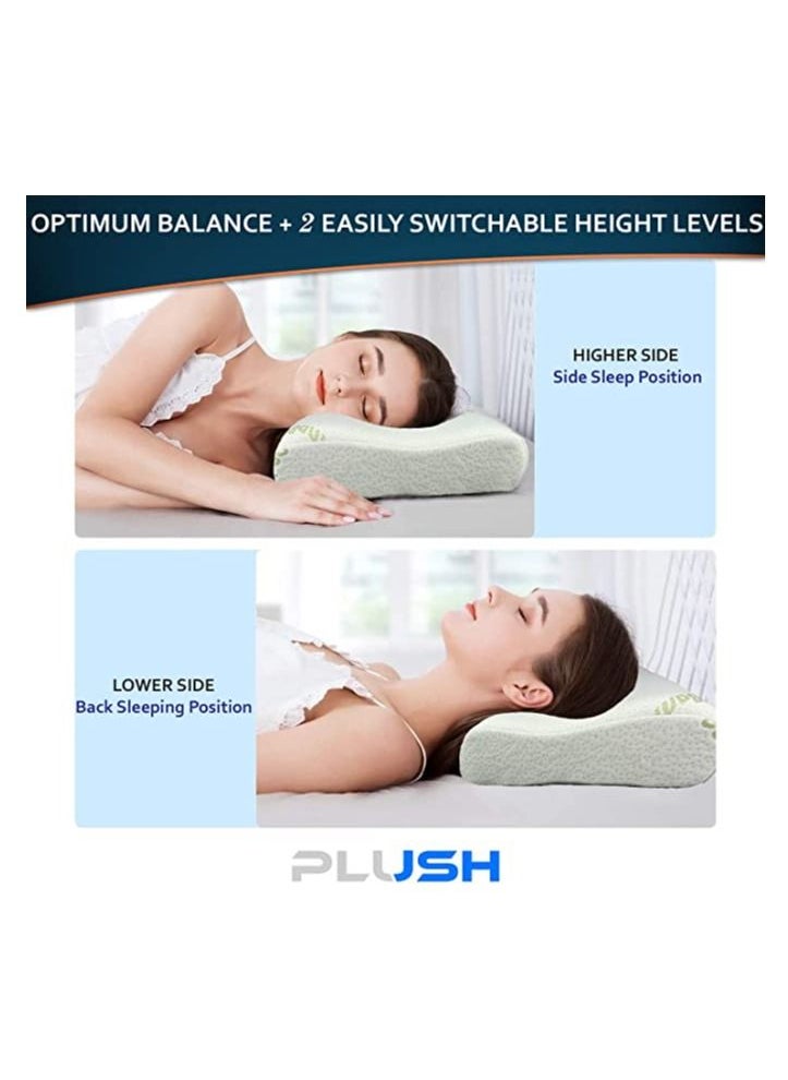 Plush - Creative Planet Memory Foam Adjustable Wave Contour Pillow For Sleeping, Hypoallergenic, Will Not Flatten, Includes A Bamboo Pillowcase - Image 1