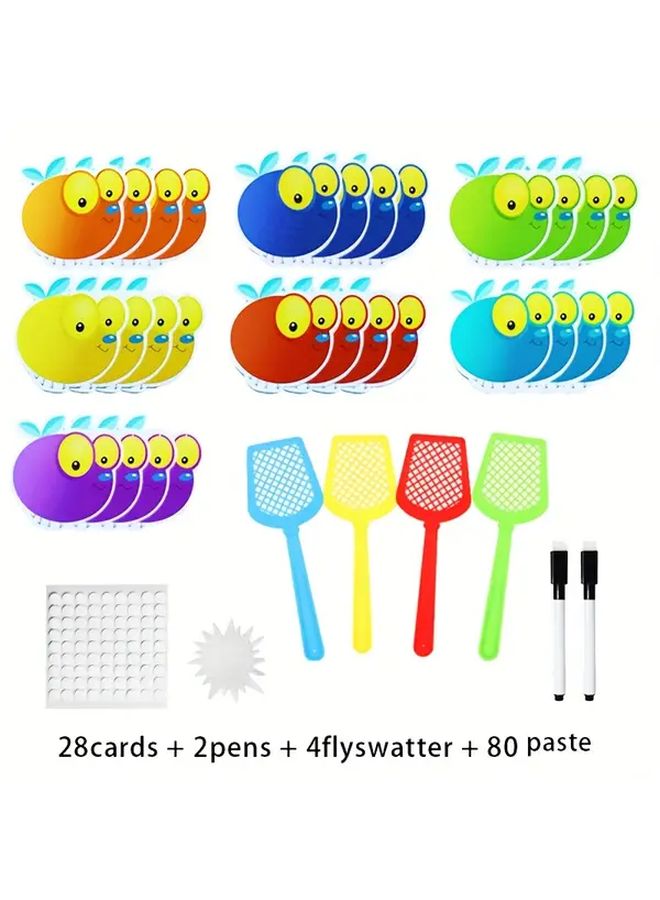 Interactive Fly Swatter Game 28 Cards 4 Color Swatters Sticky Pads 2 Pens Educational Toy - Image 1