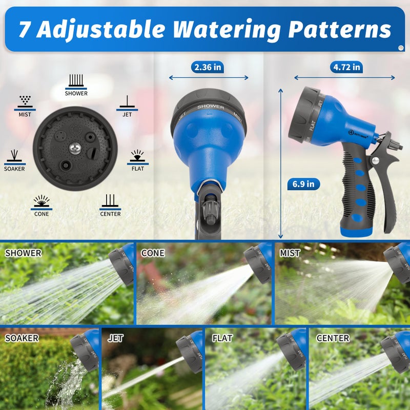 AUTOMAN-Garden-Hose-Nozzle,ABS Water Spray Nozzle with Heavy Duty 7 Adjustable Watering Patterns,Slip Resistant for Watering Plants,Lawn& Garden,Washing Cars,Cleaning,Showering Pets - Blue - Image 2