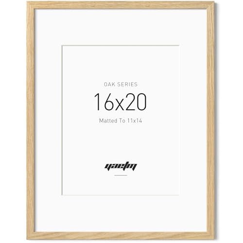 Yaetm Minimalist 16x20 Oak Picture Frame with Mat for 11x14, Natural Solid Oak Wood 16x20 Frame for Wall, Lightweight, Wall Mount, Single - Image 1