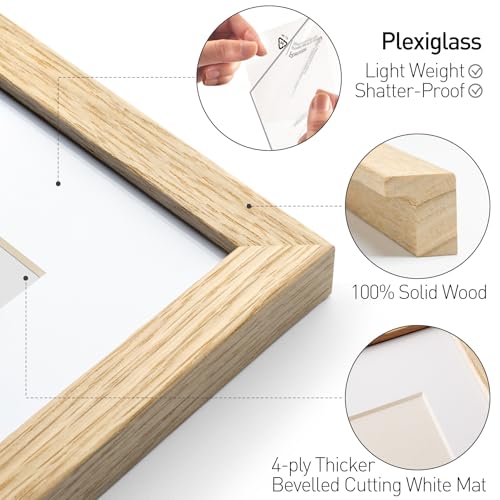 Yaetm Minimalist 16x20 Oak Picture Frame with Mat for 11x14, Natural Solid Oak Wood 16x20 Frame for Wall, Lightweight, Wall Mount, Single - Image 3