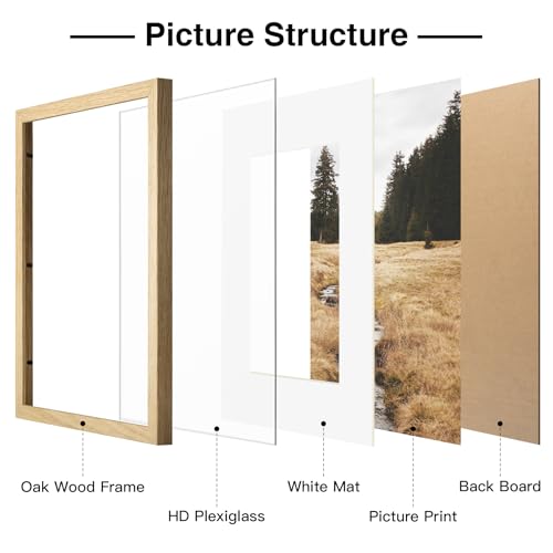 Yaetm Minimalist 16x20 Oak Picture Frame with Mat for 11x14, Natural Solid Oak Wood 16x20 Frame for Wall, Lightweight, Wall Mount, Single - Image 4