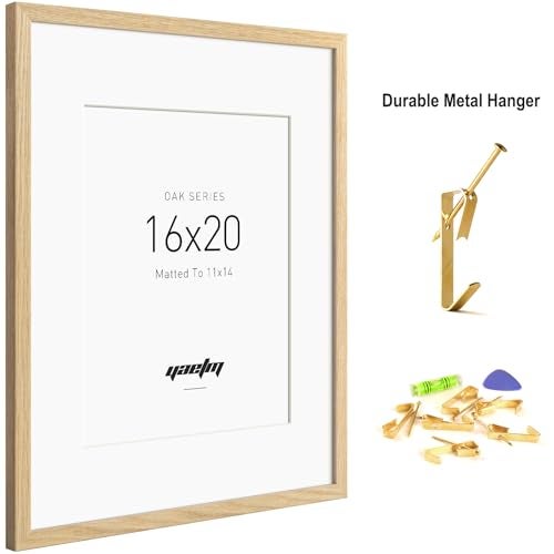 Yaetm Minimalist 16x20 Oak Picture Frame with Mat for 11x14, Natural Solid Oak Wood 16x20 Frame for Wall, Lightweight, Wall Mount, Single - Image 2