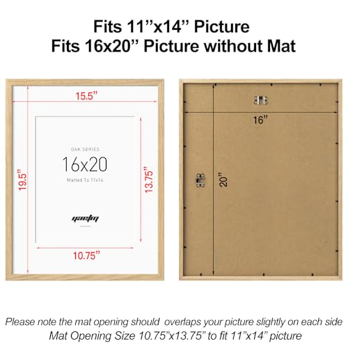 Yaetm Minimalist 16x20 Oak Picture Frame with Mat for 11x14, Natural Solid Oak Wood 16x20 Frame for Wall, Lightweight, Wall Mount, Single - Image 5