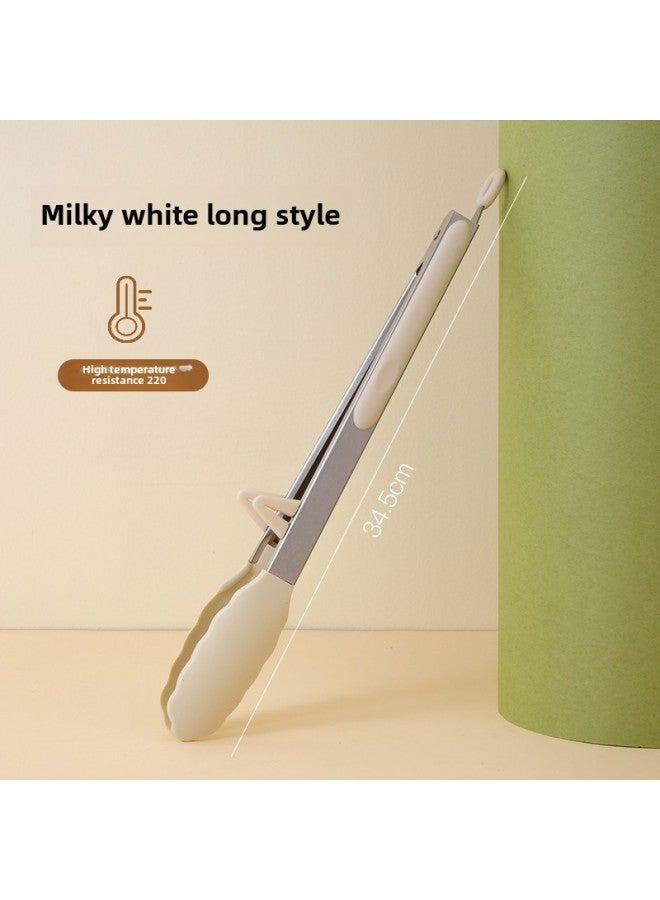 Clip Kitchen Anti-scalding Clip Barbecue Food Clip Food Clip Fried Steak Special Clip Food Clip Stainless Steel-Color:12inch Milk White (with Stand) - Image 1