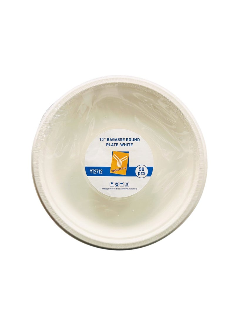 YASHTECH 10 Inch Round Biodegradable Bagasse Plates Pack of 50 Pcs  - Image 1