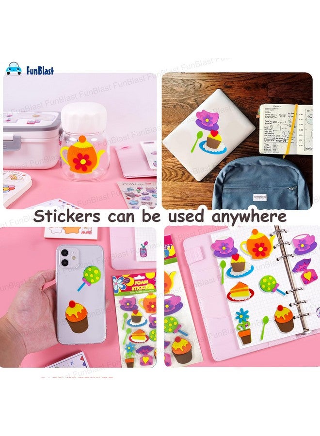 فنبلاست ملصقات إسفنجية من فن بلاست - ملصقات منفوخة ذاتية اللصق ثلاثية الأبعاد للأطفال، ملصقات بطابع طقم الشاي للأعمال الفنية والحرفية، وحجز القصاصات، والديكور، وأعمال المشاريع للأطفال - متعددة الألوان - Image 2