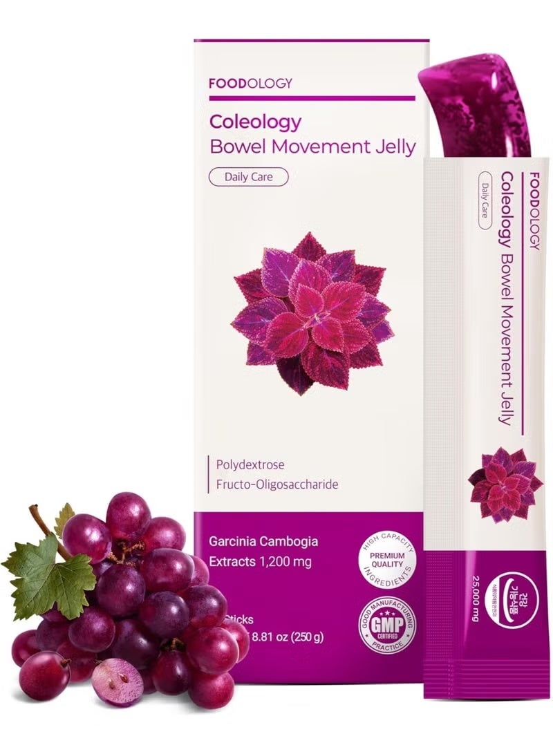 FOODOLOGY Coleology Bowel Movement Jelly (10 Days) - Garcinia Cambogia (HCA) Jelly Sticks, Grape and Prune Flavored, Polydextrose, Collagen, Hyaluronic Acid, 10 Sticks - Image 1