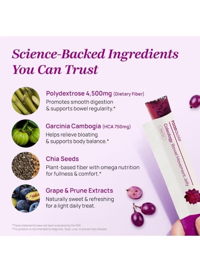 FOODOLOGY Coleology Bowel Movement Jelly (10 Days) - Garcinia Cambogia (HCA) Jelly Sticks, Grape and Prune Flavored, Polydextrose, Collagen, Hyaluronic Acid, 10 Sticks - Image 3