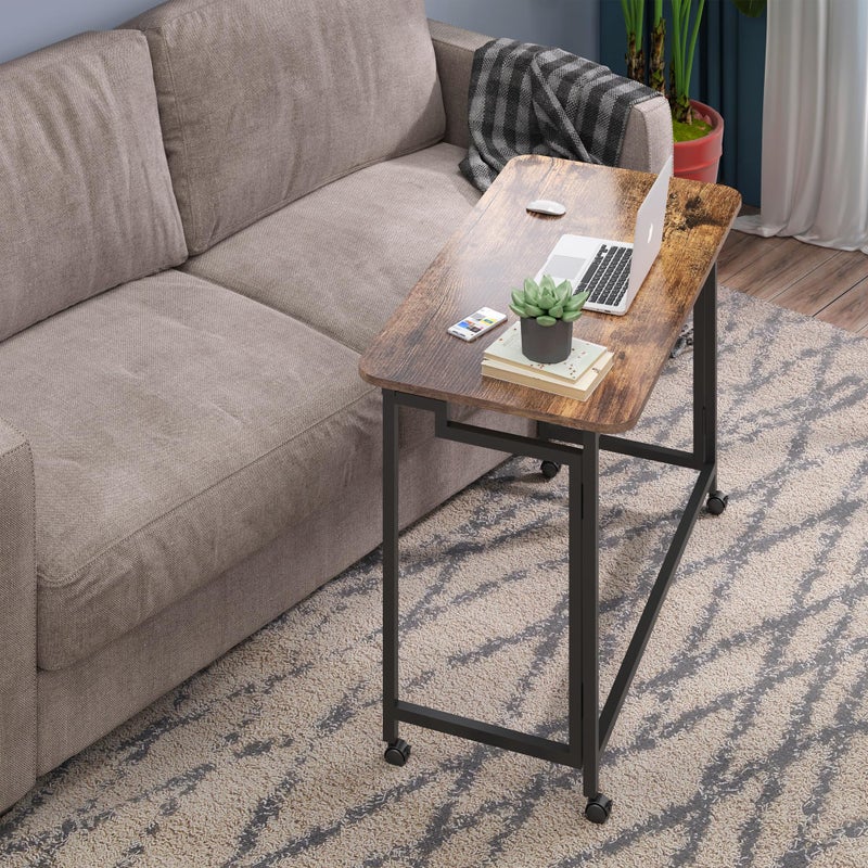 4NM 27.5" Mobile Small Rolling Computer Desk, Folding Laptop Cart Table with Wheels, Portable Office Desk for Small Space Couch Bed - Rustic Brown and Black - Image 3