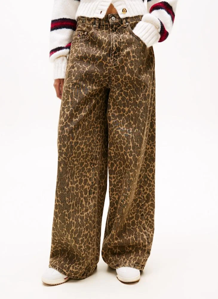 Leopard Print Wide Leg Jeans