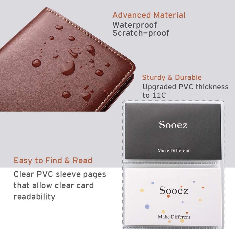 Sooez Leather Professional Business Card Book Holder Organizer, 240 Card Capacity PU Name Card Credit Cards Booklet (Brown) - Image 4