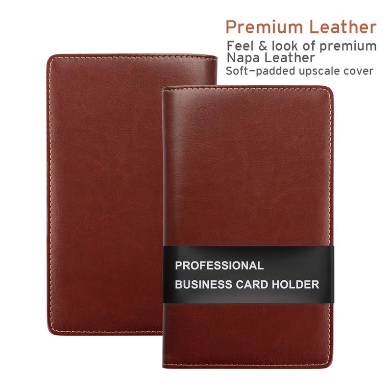 Sooez Leather Professional Business Card Book Holder Organizer, 240 Card Capacity PU Name Card Credit Cards Booklet (Brown) - Image 2