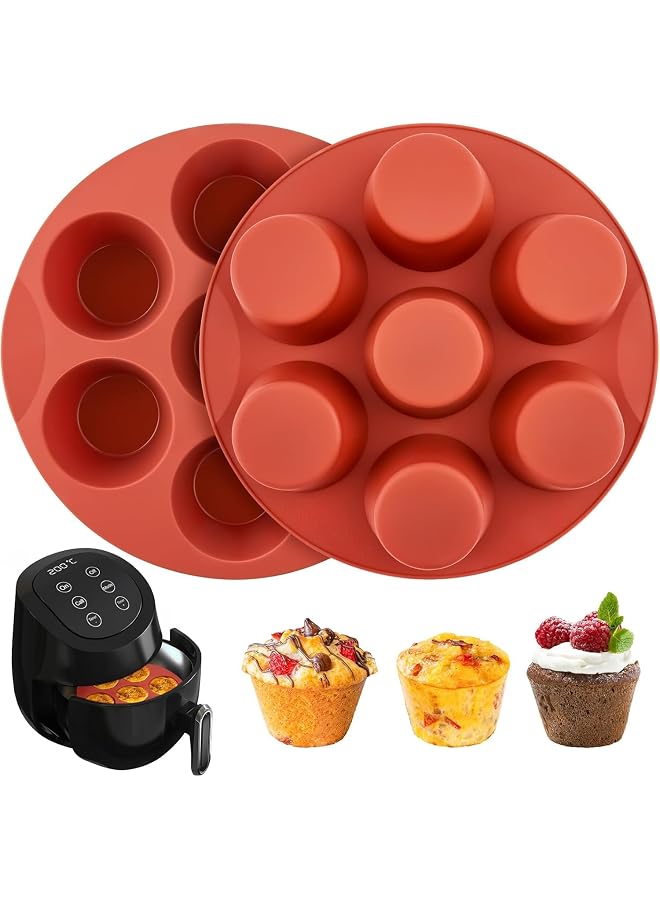 S-TOP 2 Pack Silicone Egg Bite Molds, Air Fryer Muffin Pans 7-Cup Round Cupcake Baking Molds for Oven, Air Fryer and Pot - Image 1
