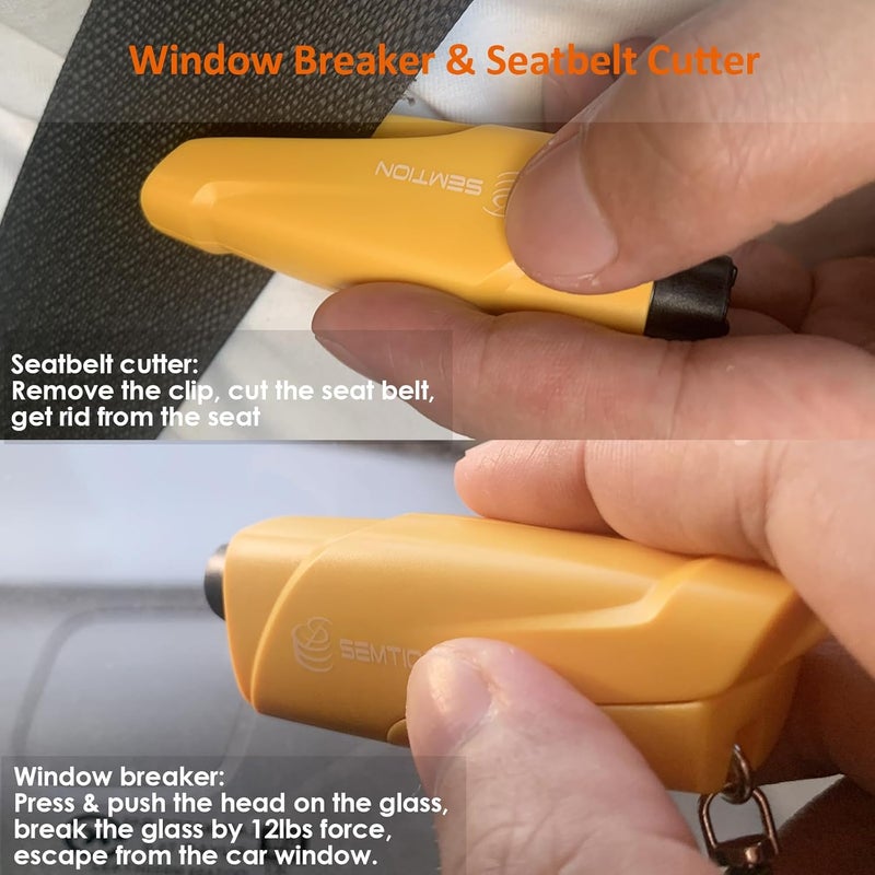SEMTION Glass Breaker and Seatbelt Cutter with Keychain Car Escape Tool for Land and Underwater, Pack of 2 (Yellow-Yellow) - Image 1