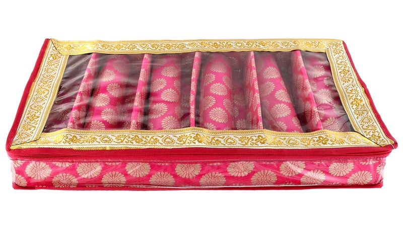 Kuber Industries Carry Design Brocade Hardboard Six Rod Bangle Box (Pink) -CTKTC38805 - Image 1