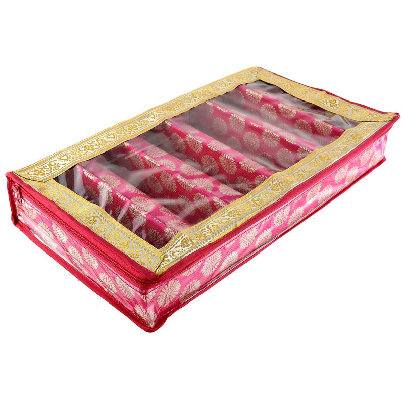 Kuber Industries Carry Design Brocade Hardboard Six Rod Bangle Box (Pink) -CTKTC38805 - Image 2
