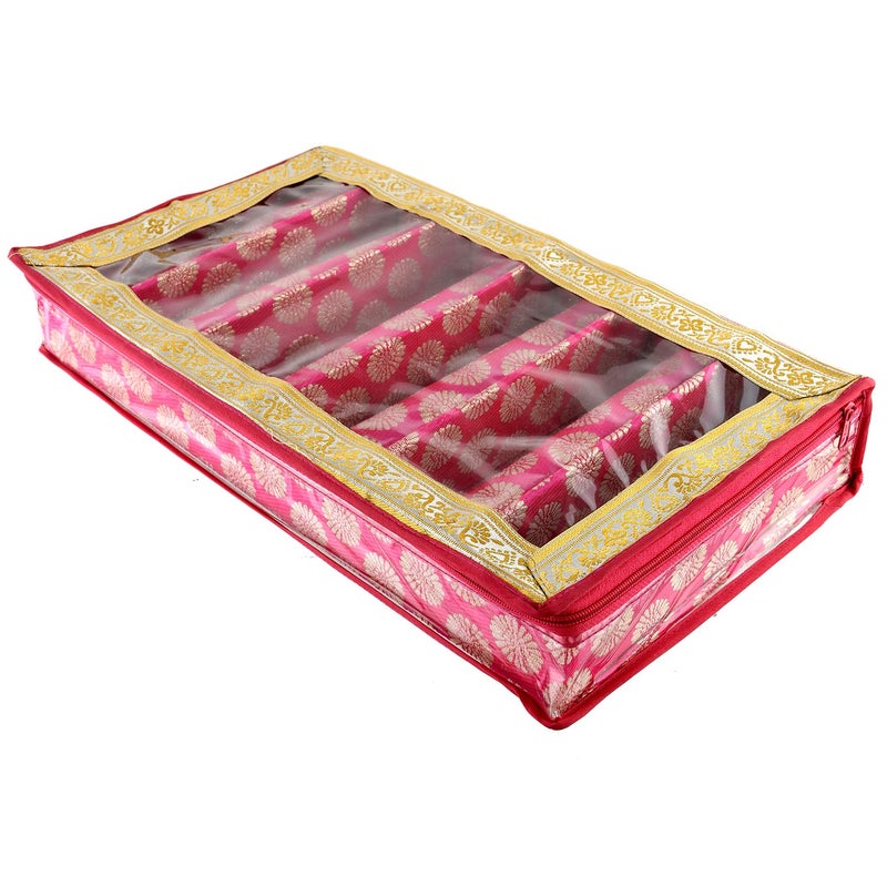 Kuber Industries Carry Design Brocade Hardboard Six Rod Bangle Box (Pink) -CTKTC38805 - Image 4
