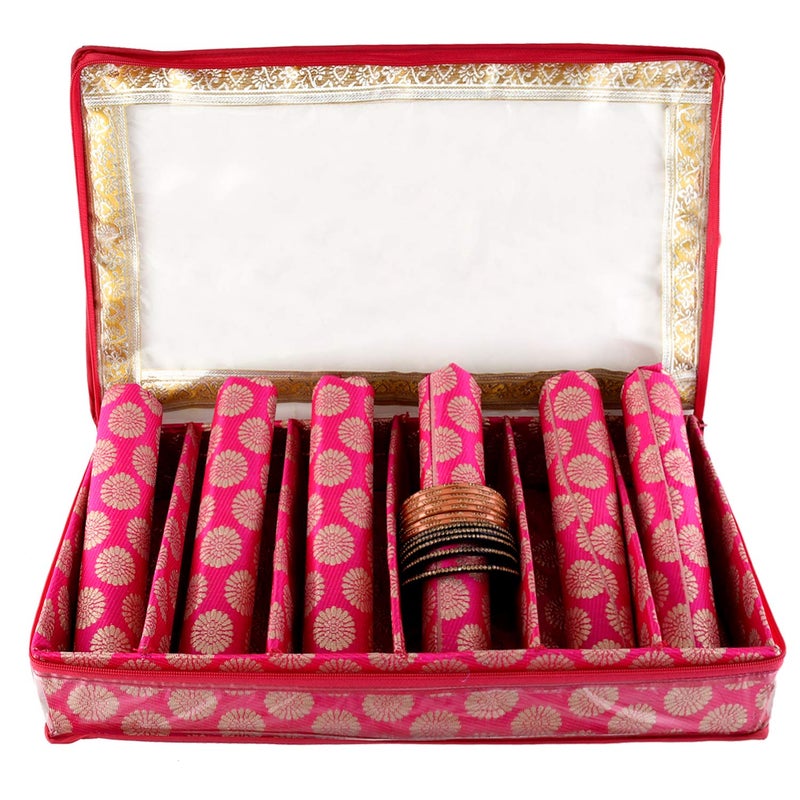 Kuber Industries Carry Design Brocade Hardboard Six Rod Bangle Box (Pink) -CTKTC38805 - Image 3