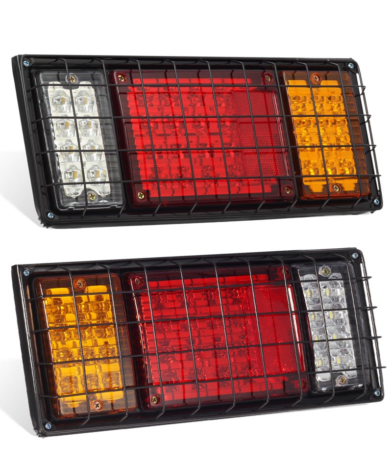 Partsam 2Pcs LED Truck Trailer Tail Lights Bar Kit 40 LED Waterproof Tail Turn Signal Brake Light Running Reverse Light with Iron Net Protection 5 Wires 10V30V for Truck Boat Trailer UTV RV Camper