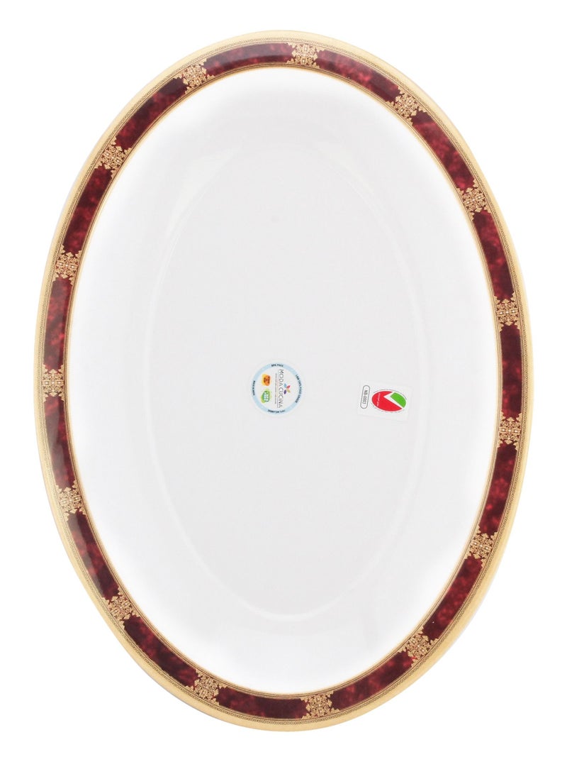 MODA CUCINA طبق تقديم بيضاوي كبير من الميلامين باللون الأحمر العرقي 36 سم معتمد من إسمه