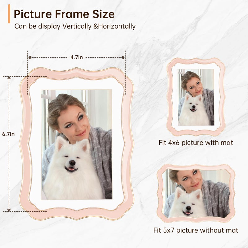 RICHFOCUS 5x7 Enamel Picture Frame with HD-Tempered Glass  Display 4x6 Photo with Mat  Ornate Photo Frame with Gold Metal Edge & Velvet Back for Tabletop & Wall Mount Vertically or Horizontally Display  Pink - Image 5