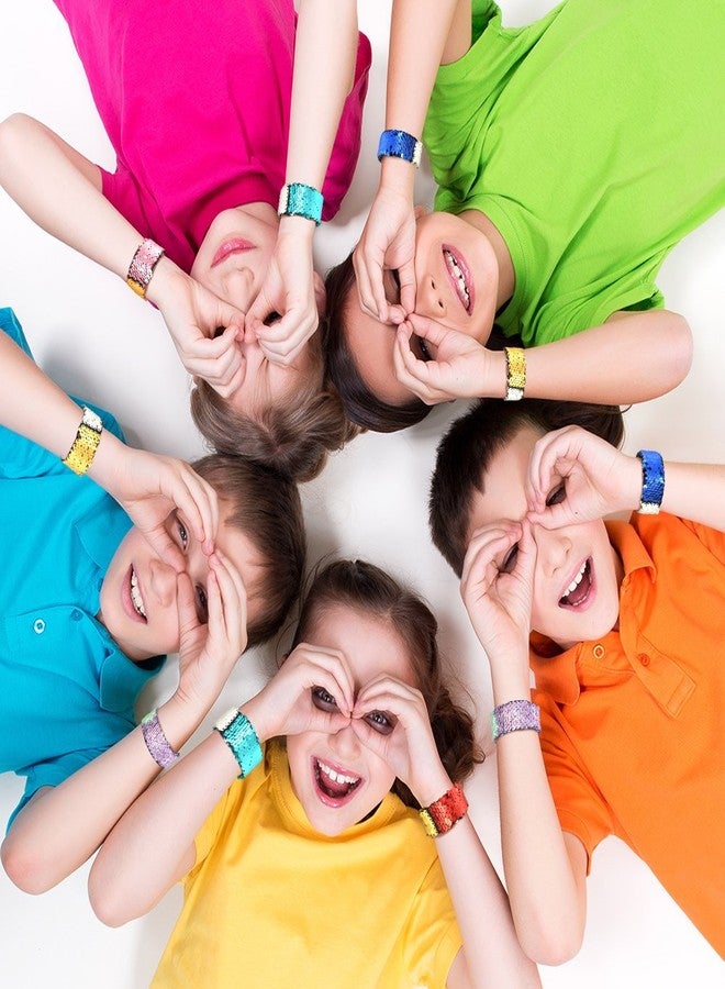 KUUQA 16 Pcs Magic Sequins The Mermaid Bracelets 2-Color Sequin Reversible Glitter Slap Bracelets Charms Wristband for Kids Little Mermaid Birthday Party Favors Bags Supplies (Random Colors) - Image 4