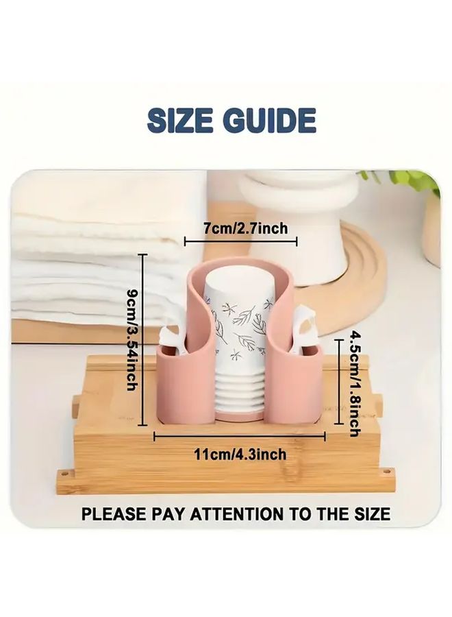 Blue Plastic Dual Well Makeup Organizer Compact Swab Pad Storage Box Round Cosmetic Holder Smooth Surface Space Saving Vanity Case For Bathroom Countertop Desk Minimalist - Image 3