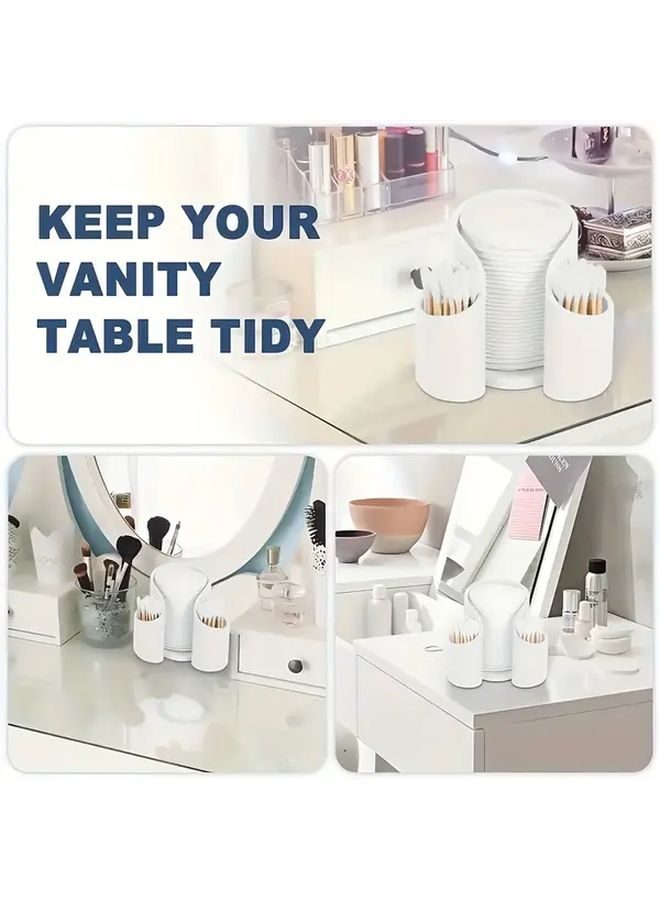 Blue Plastic Dual Well Makeup Organizer Compact Swab Pad Storage Box Round Cosmetic Holder Smooth Surface Space Saving Vanity Case For Bathroom Countertop Desk Minimalist - Image 4