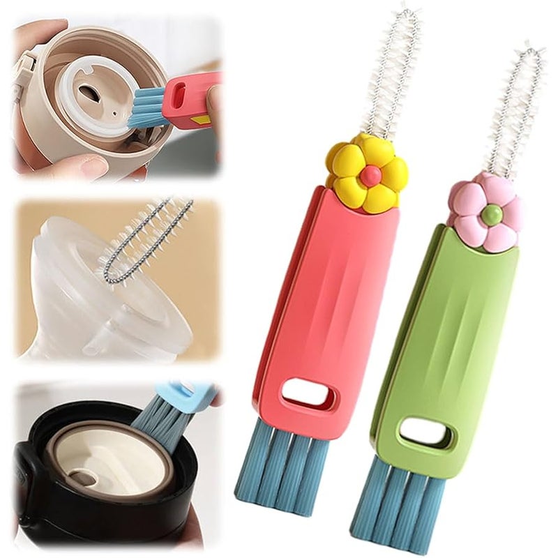 Upgraded 3 in 1 Cup Lid Cleaning Brush, 2024 Cup Cleaning Brush Portable Crevice Cleaning Brush Set for Baby Bottle Gap Tight Spaces Cup, Cup Lid Cleaning Brush for Home Use (Red Green) - Image 1