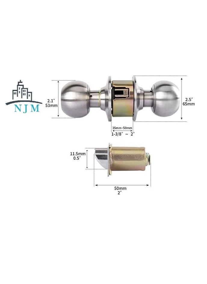 NJM NJM Knobset Round Lock SS Finish Round Handle Complete Set  - Image 3