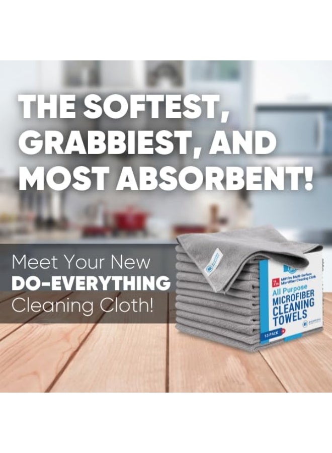 Microfiber Wholesale MW Pro Microfiber Cleaning Cloths (12 Pack) | Size 16" x 16"| All Purpose Microfiber Towels - Clean, Dust, Polish, Scrub, Absorbent (Gray) - Image 2