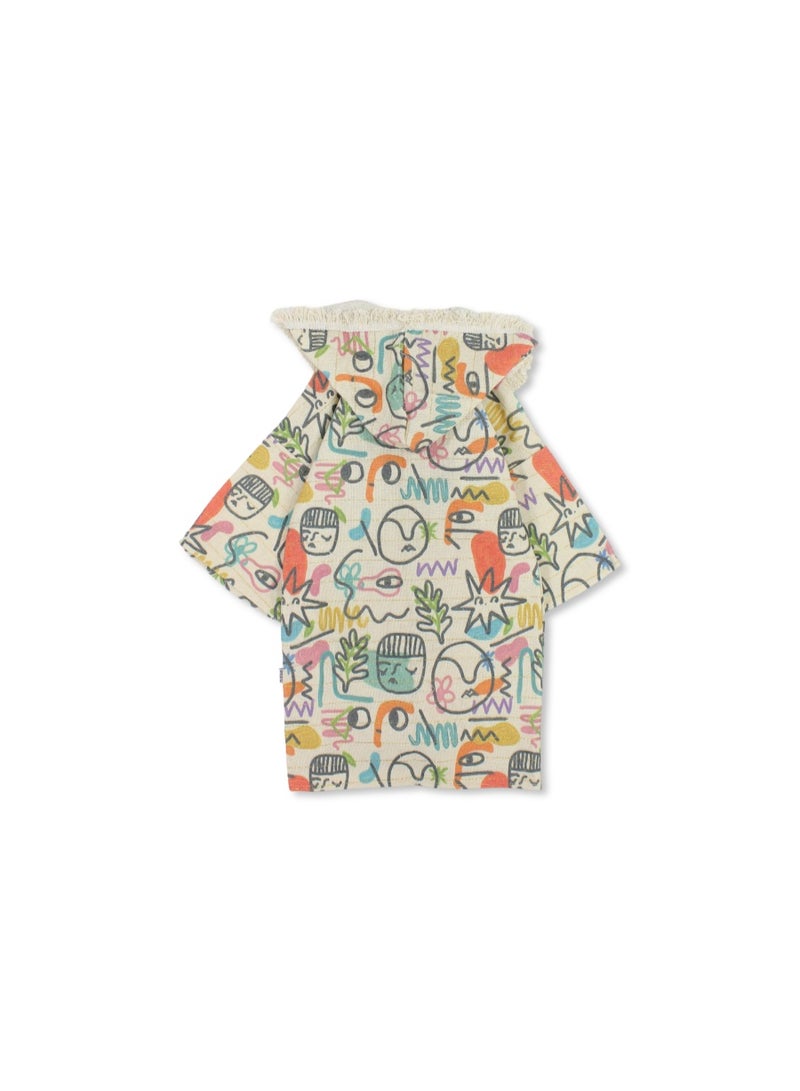 Baby Girls Linen Kaftan – Beige with Artistic Print - Image 2